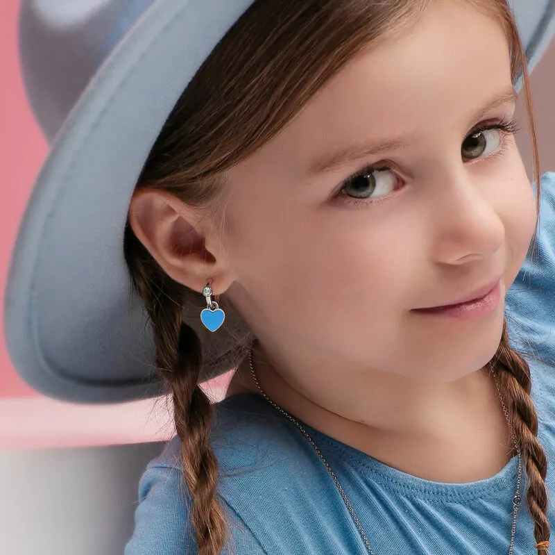 Earring pendants Heart with blue enamel photo