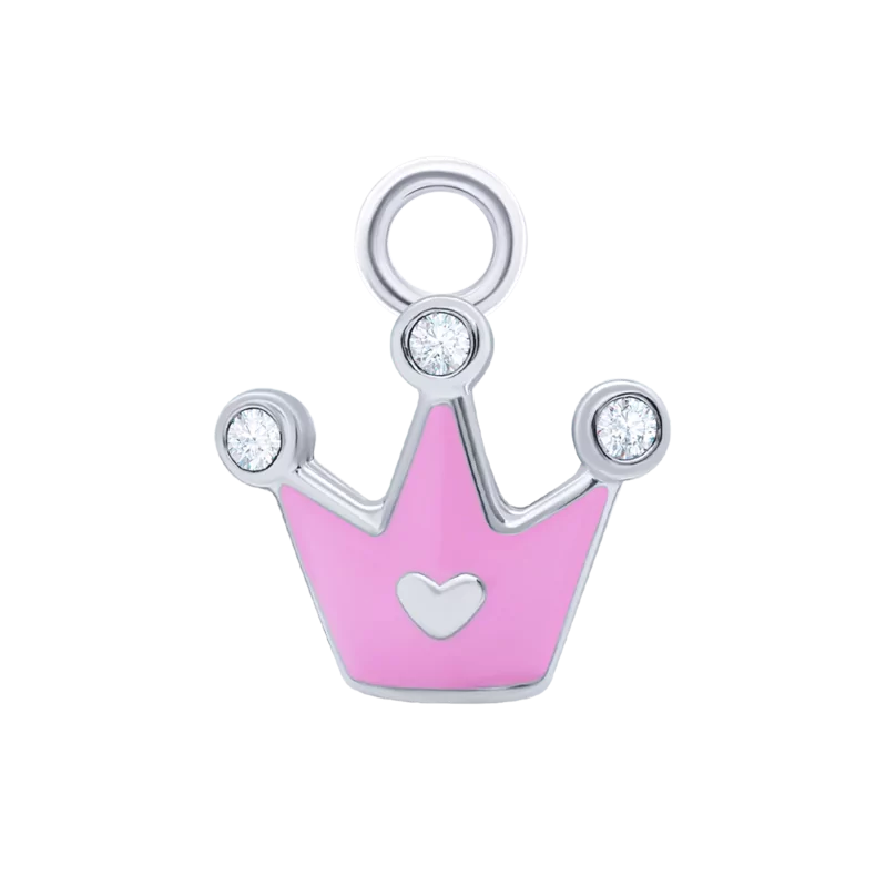 Підвіска до сережки Корона з серцем з рожевою емаллю та фіанітами фото