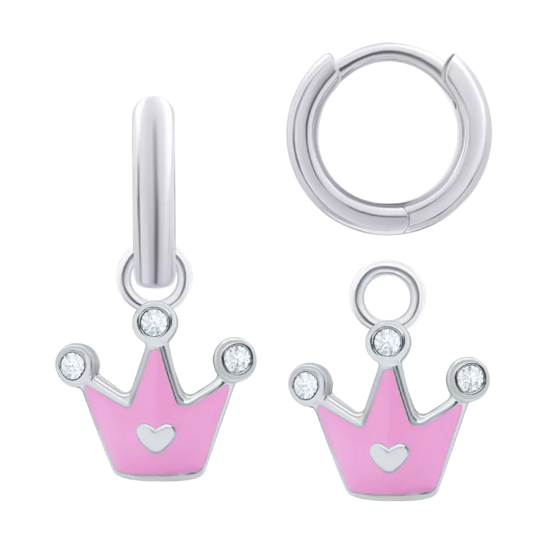 Підвіска до сережки Корона з серцем з рожевою емаллю та фіанітами фото