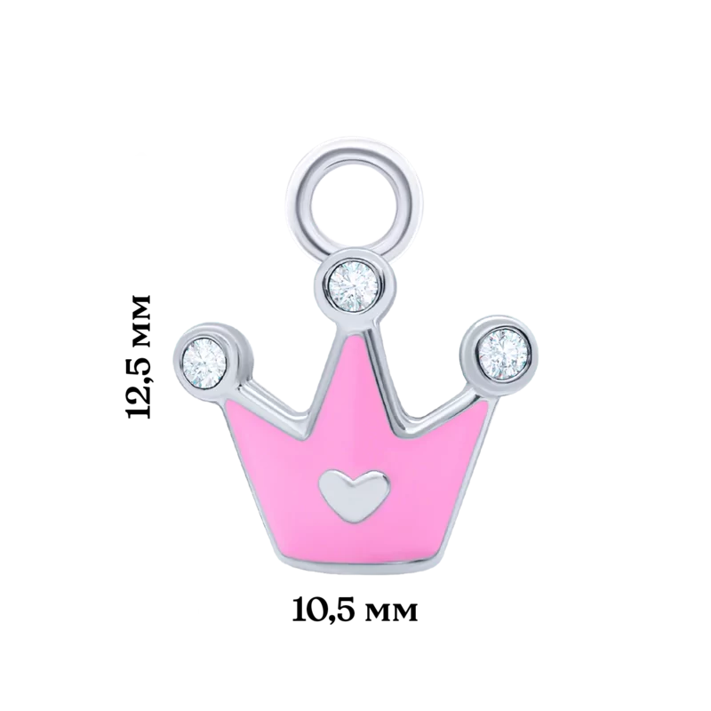 Підвіска до сережки Корона з серцем з рожевою емаллю та фіанітами фото