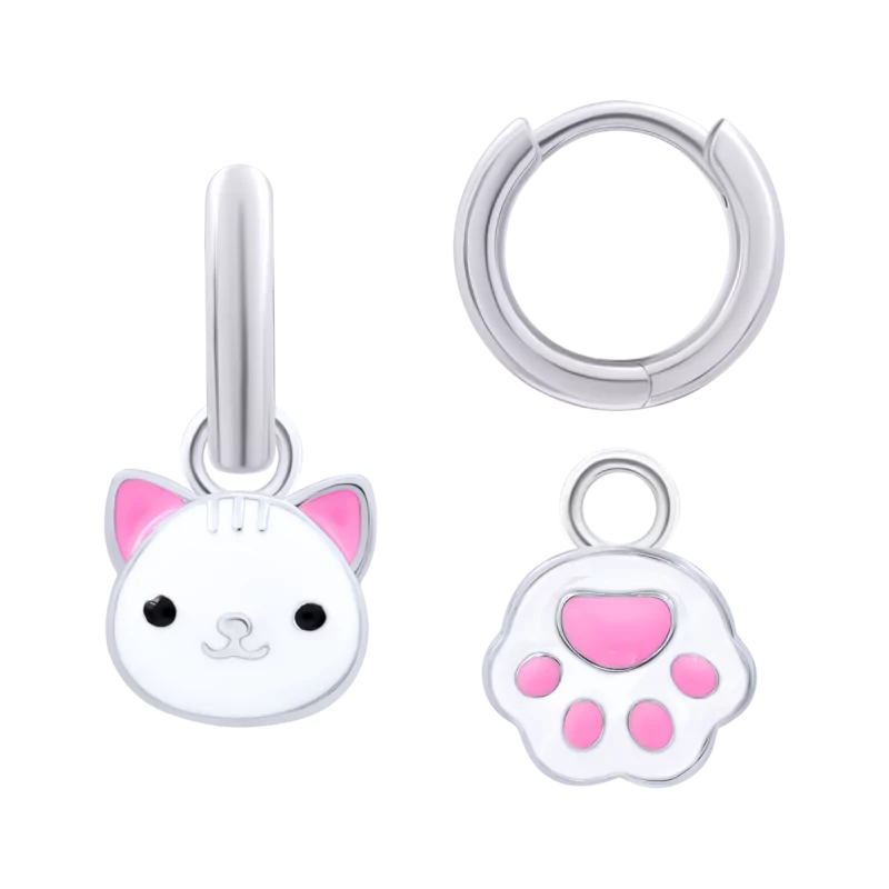Earring pendants White Cat with a Paw photo