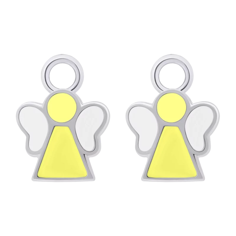 Підвіски до сережок Янголятко з жовтою та білою емаллю фото