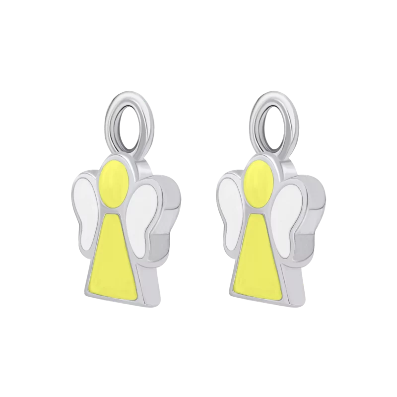 Підвіски до сережок Янголятко з жовтою та білою емаллю фото