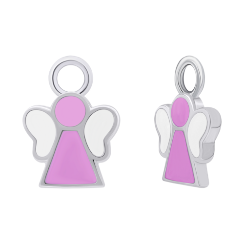 Підвіски до сережок Янголятко з рожевою та білою емаллю фото