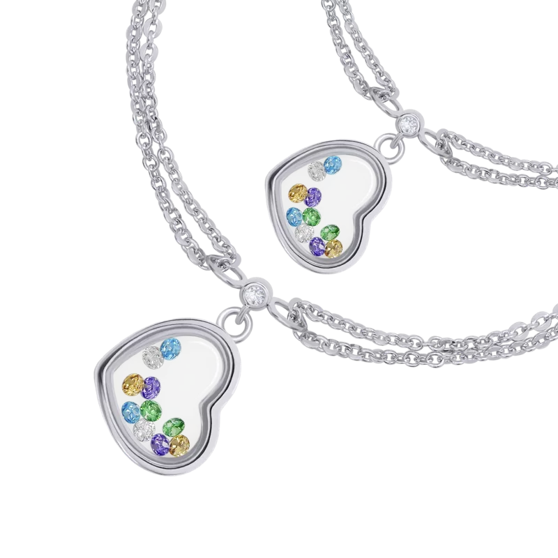 Браслет на ланцюжку Серце прозоре мале з кольоровими рухливими Swarovski Zirconia фото