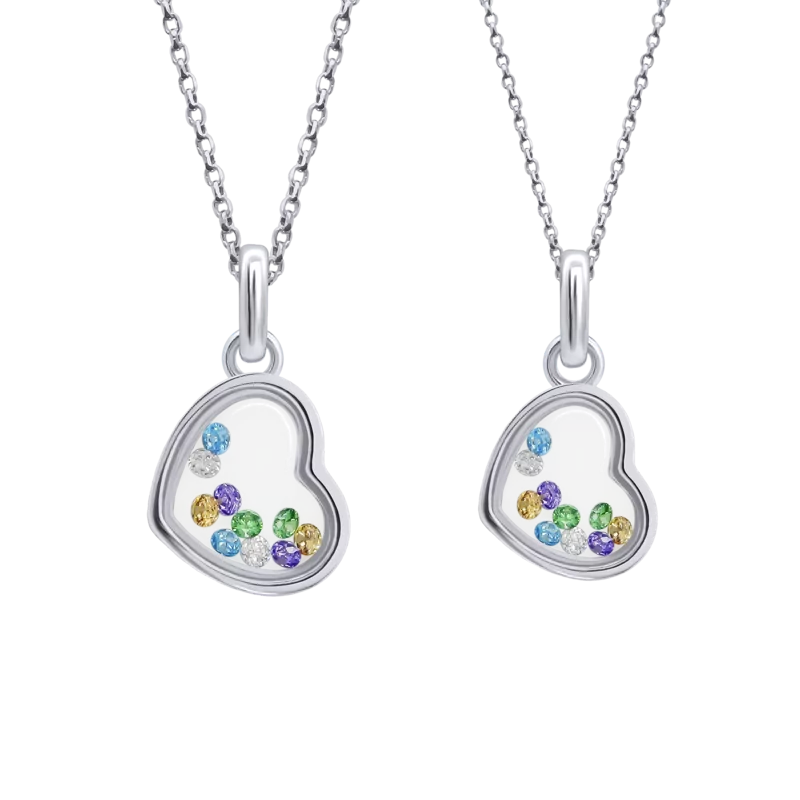 Кулон Серце прозоре мале з кольоровими рухливими фіанітами фото